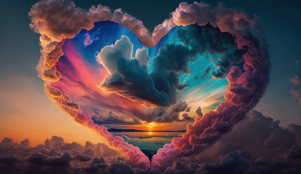 Colorful heart shape cloud in the sky. . photo
