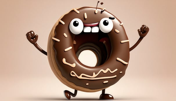 Funny chocolate donut cartoon character. . photo
