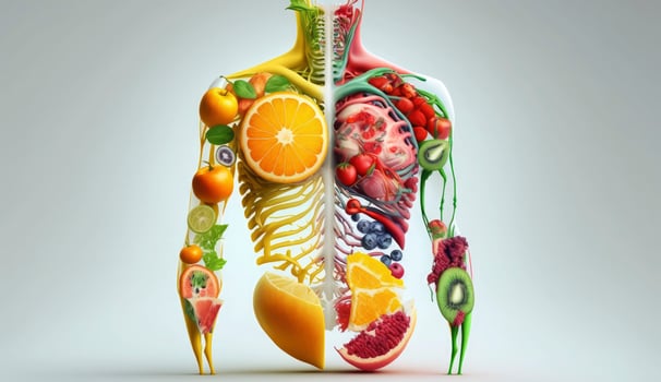 Fresh food in human body , Nutrition for human , photo