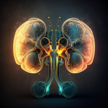 Human kidneys Medical and health care conceptual illustration, 3d render, Generate Ai photo