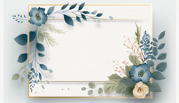 Watercolor floral illustration set - bouquets, frame, border. flowers, rose, peony, leaf branches collection. Wedding invites, wallpapers, fashion. Eucalyptus olive leaves chamomile, Generate Ai photo