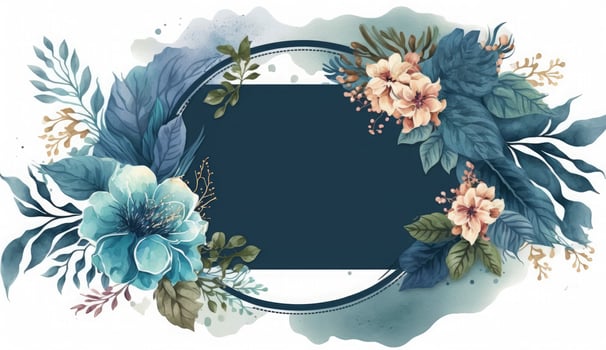Watercolor floral illustration set - bouquets, frame, border. flowers, rose, peony, leaf branches collection. Wedding invites, wallpapers, fashion. Eucalyptus olive leaves chamomile, Generate Ai photo