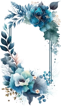 Watercolor floral illustration set - bouquets, frame, border. flowers, rose, peony, leaf branches collection. Wedding invites, wallpapers, fashion. Eucalyptus olive leaves chamomile, Generate Ai photo