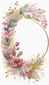 Watercolor floral illustration set - bouquets, frame, border. flowers, rose, peony, leaf branches collection. Wedding invites, wallpapers, fashion. Eucalyptus olive leaves chamomile, Generate Ai photo