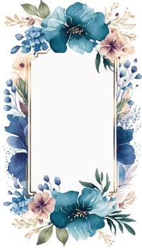 Watercolor floral illustration set - bouquets, frame, border. flowers, rose, peony, leaf branches collection. Wedding invites, wallpapers, fashion. Eucalyptus olive leaves chamomile, Generate Ai photo