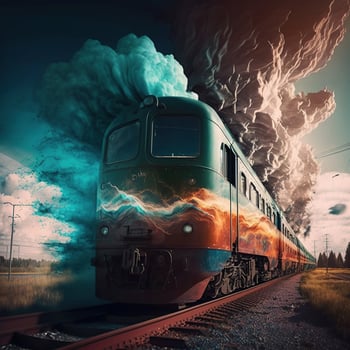 The Beautiful View of a Train Heading South at Sunset, photo