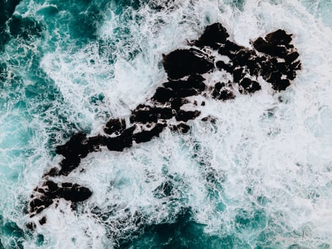 Drone view of waves at Porto Moniz in Madeira, Portugal photo