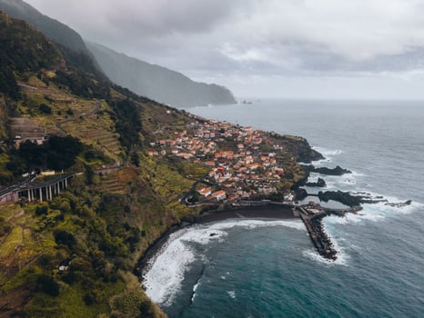 Drone view of Seixal in Madeira, Portugal photo