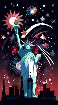 Greeting card with U.S. flag and statue of Liberty. 4th of July. Independence day of United states. . photo