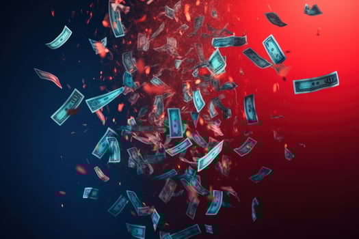 Dollar banknotes soar through the air, epitomizing financial success. photo