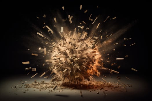 Dollar banknotes erupt, visualizing financial upheaval. photo