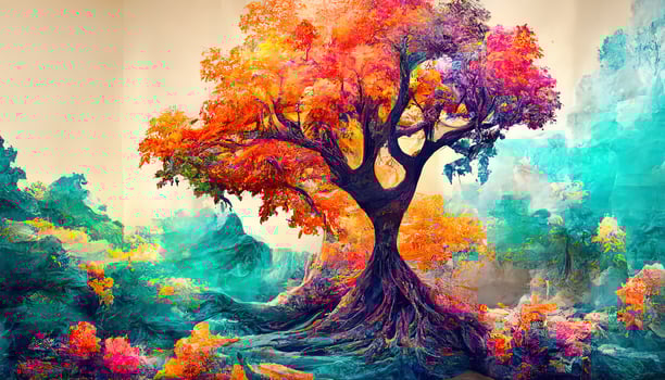 Panorama of the forest at dusk stone road 3d illustration. photo