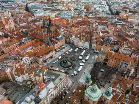 Panoramic aerial view of old Town square in Prague on a beautiful summer day, Czech Republic. photo