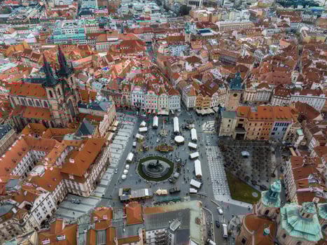 Panoramic aerial view of old Town square in Prague on a beautiful summer day, Czech Republic. photo