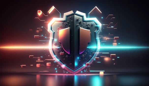 Concept of cyber security designed as lock on defensive shield. Postproducted illustration. photo