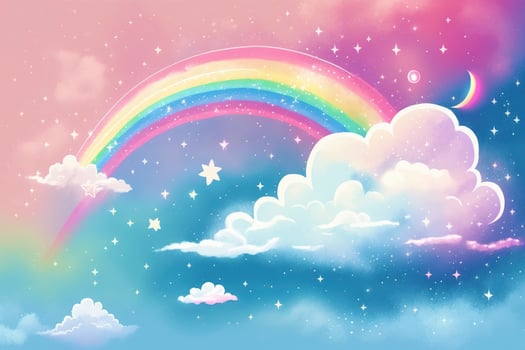 Fantasy sky rainbow. Fairy skies rainbows colors, magic landscape and dream sky background illustration photo