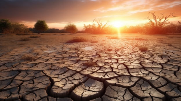 Land with dry and cracked ground. Desert,Global warming background.Conceptual image of climate change. . photo