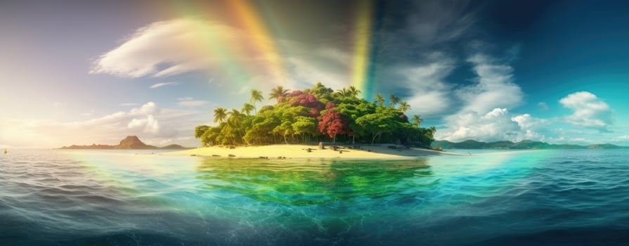 tropical paradise beach with white sand and coco palms travel tourism wide panorama background concept. . photo