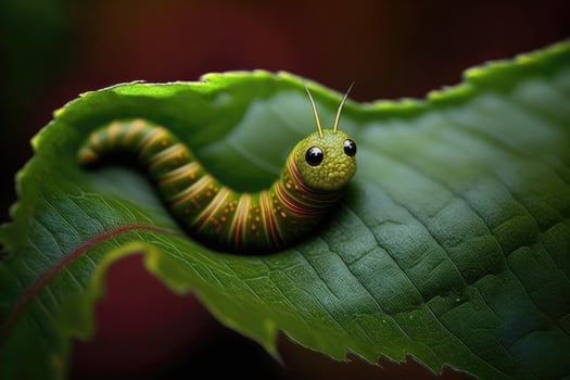 Worm on Leaf. Close Up. photo