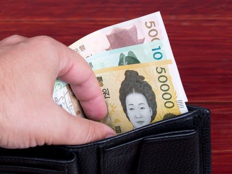 South Korean won in the black wallet photo