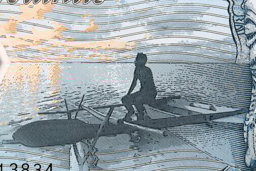 Fishing boat from Cook Islands money photo