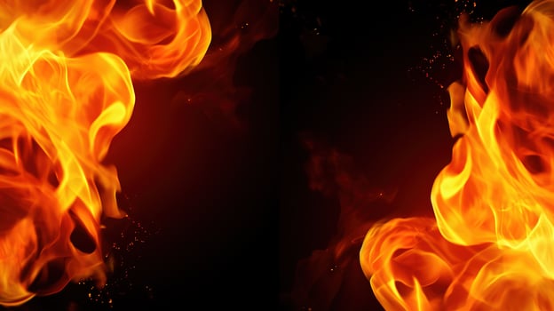 Fire flames on black background. Closeup of fire flames isolated on black background. photo