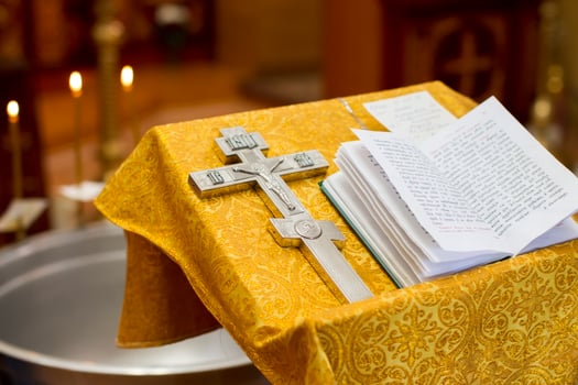 Church cross and bible. photo