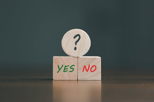 concept of choice yes or no on wooden cubic blocks. Business and lifestyle concept. Think With Yes Or No Choice, Business Choices For Difficult Situations, two wooden with yes or no word on it. photo