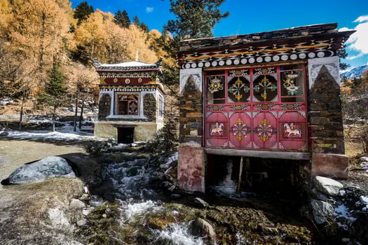 The water wheel and prayer wheel of Tibetan Buddhism photo
