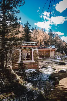 The water wheel and prayer wheel of Tibetan Buddhism photo