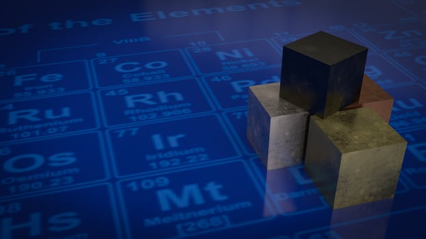 The Metal cube on periodic table for education or sci concept 3d rendering photo