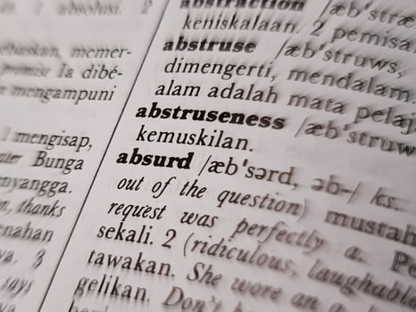 a close up of the word absurd in the English to Indonesian dictionary. For word background or wallpaper photo