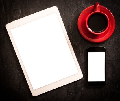 Tablet,phone and coffee photo
