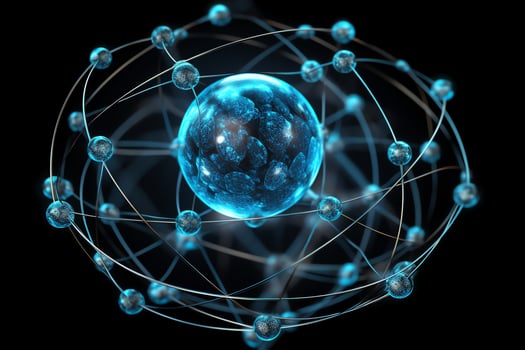 Blue atomic structure digital image. photo