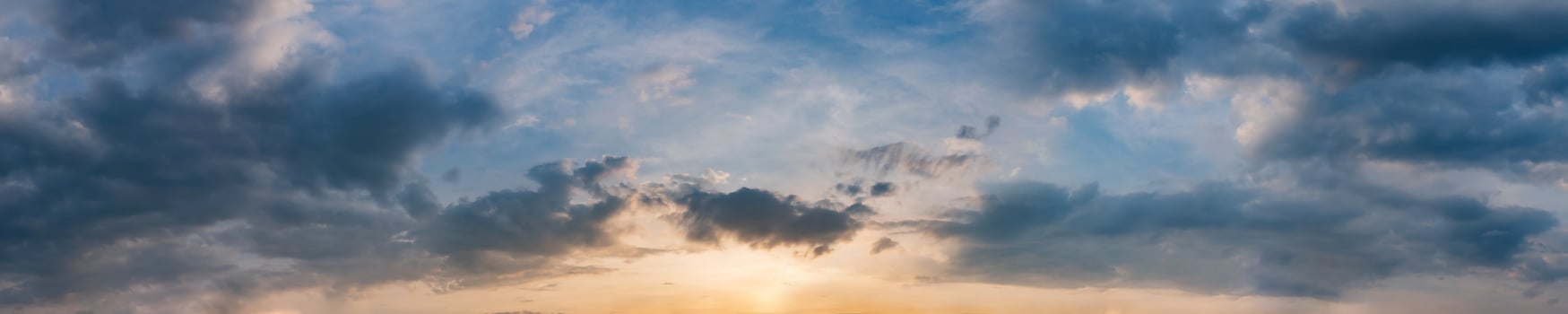 Dramatic panorama sky with storm cloud on a cloudy day. Panoramic image. photo