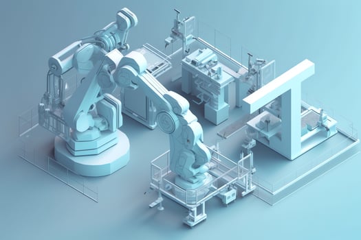 Modern factory machinery with robotic hand for Industrial 4.0. photo
