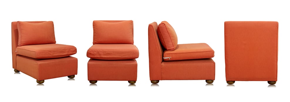 Set of Orange Fabric Sofa Furniture with Pillow Isolated on White Background photo
