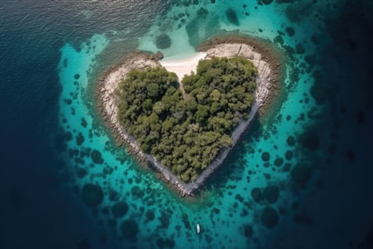 Aerial view of heart shape island in sea. photo