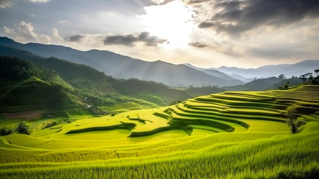 Photo terraces rice fields on mountain in thailand, generat ai