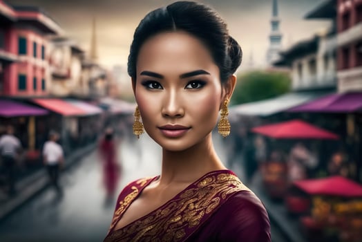 Portrait of a beautiful asian thai woman. Neural network photo