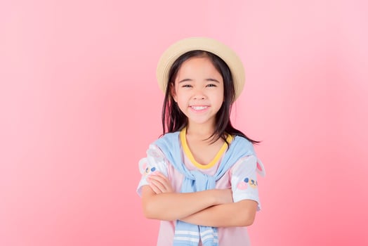 Image of Asian child posing on Pink background photo