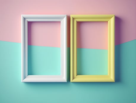 2 couple frames on colorful wallpaper, pastel color frames , photo