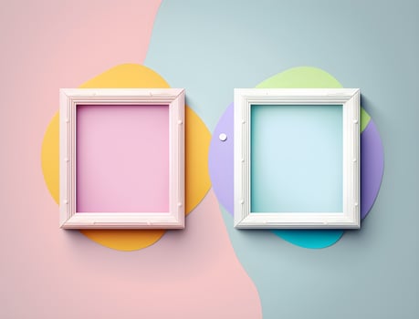 2 couple frames on colorful wallpaper, pastel color frames , photo