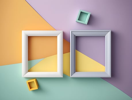 2 couple frames on colorful wallpaper, pastel color frames , photo