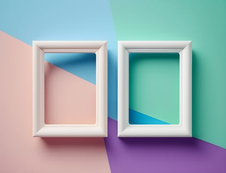 2 couple frames on colorful wallpaper, pastel color frames , photo