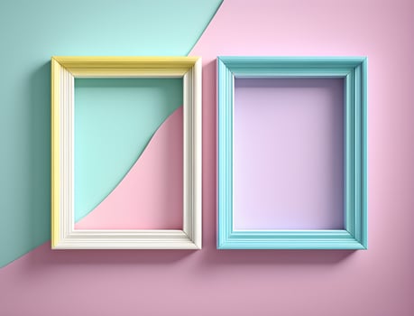 2 couple frames on colorful wallpaper, pastel color frames , photo