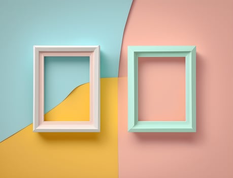 2 couple frames on colorful wallpaper, pastel color frames , photo