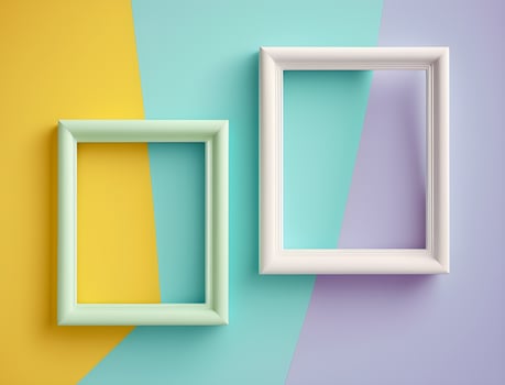 2 couple frames on colorful wallpaper, pastel color frames , photo