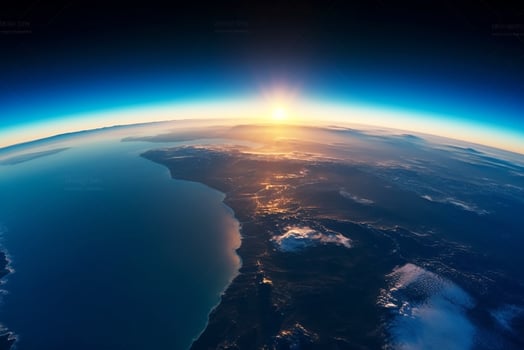 Planet Earth with sunset, view from the space station. Background. photo