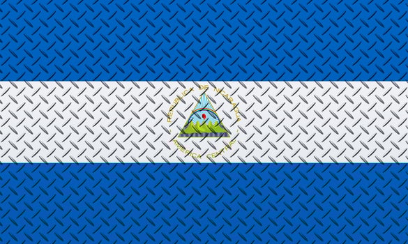 3D Flag of Nicaragua on a metal wall background. photo
